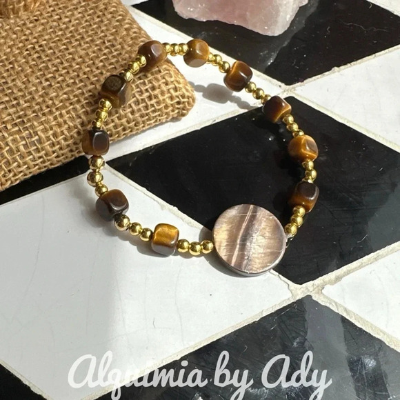 Tiger's eye beaded bracelet/purple jade/mother of pearl/aventurine/rainbow jade - Picture 1 of 5